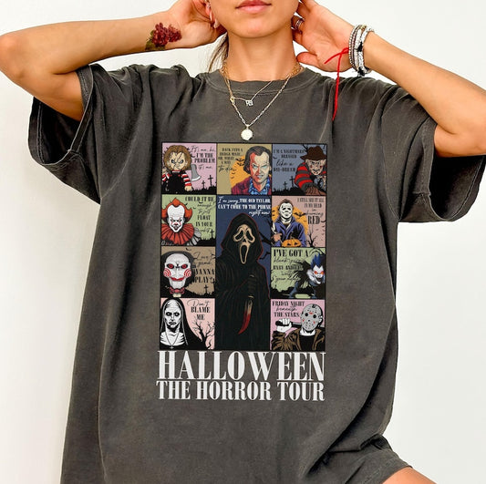 Retro Horror Characters Halloween Shirt, Horror Movie Shirt, Halloween Lyrics Sweatshirt, Halloween Horror Nights 2025, Trick or Treat Shirt