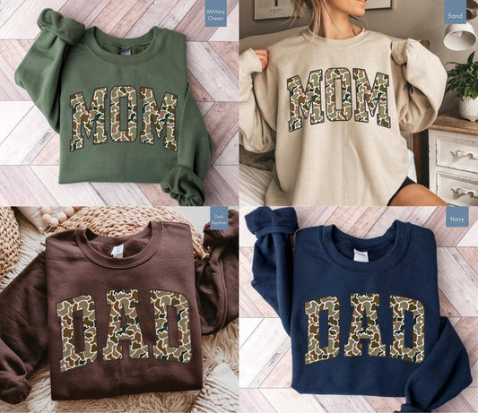 Camouflage Matching Mom Dad Shirt Set, Camo Dad and Mom Shirt, Mom Dad Gift, New Parents Gift for mom Gift for Dad, Matching Couple Shirt