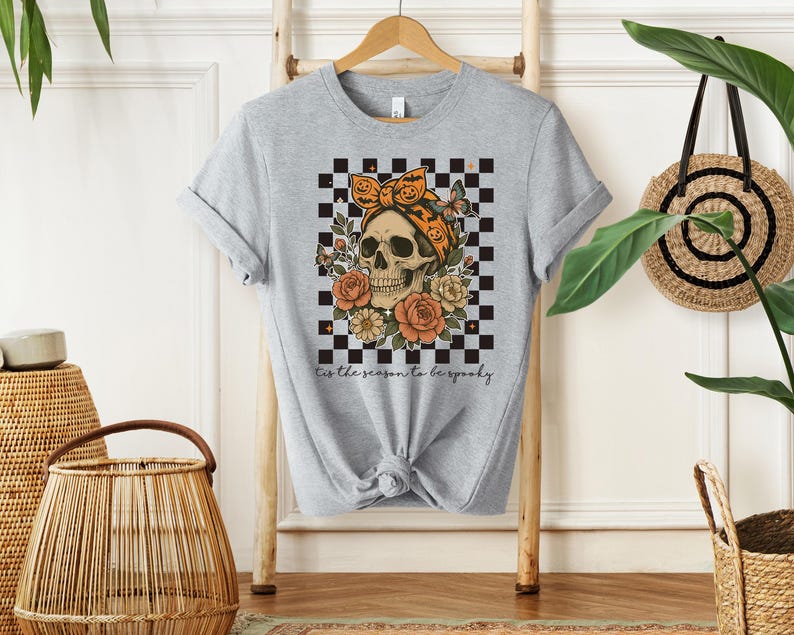 Floral Skull Shirt, Halloween Skeleton T-Shirt, Spooky Season Gift, Horror Skull Tee, Trick or Treat T Shirt, Creepy Fall Autumn Season Gift