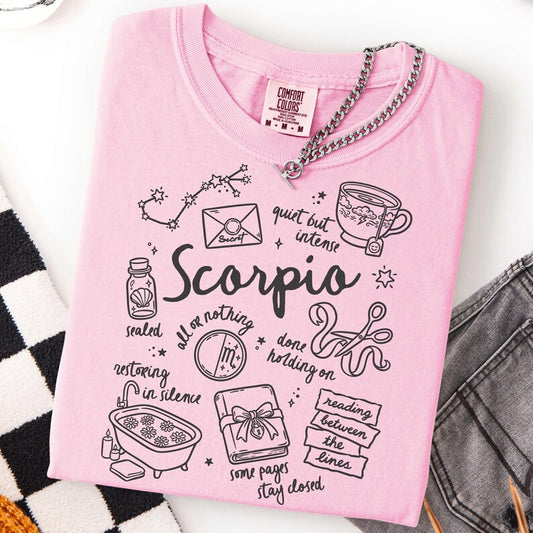 Scorpio Zodiac Doodle Design, Scorpio T-Shirt, Zodiac/Horoscope Shirt