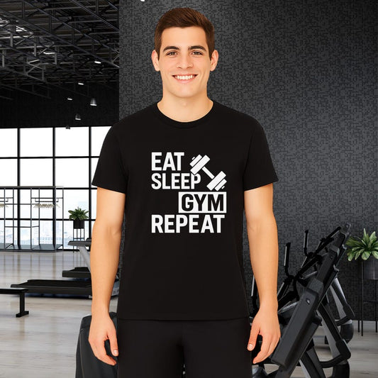 Eat Sleep Gym Repeat Shirt Funny Motivational Workout T-Shirt Fitness Gift for Weightlifters Gym Lovers Bodybuilding Tee Men Women Training