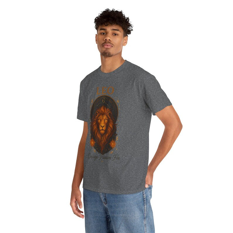 Leo Zodiac T Shirt Gildan 5000 Unisex Graphic Tee Courage Fire Sign Shirt Leo Birthday Gift for Astrology Lovers