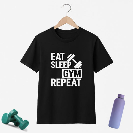 Eat Sleep Gym Repeat Shirt Funny Motivational Workout T-Shirt Fitness Gift for Weightlifters Gym Lovers Bodybuilding Tee Men Women Training