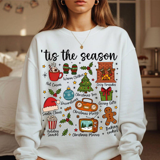Tis the Season Christmas Sweatshirt, Santa Sweatshirt, Retro Holiday Shirt, Christmas Tree Shirt, Christmas Xmas Shirt, Christmas Tree Shirt