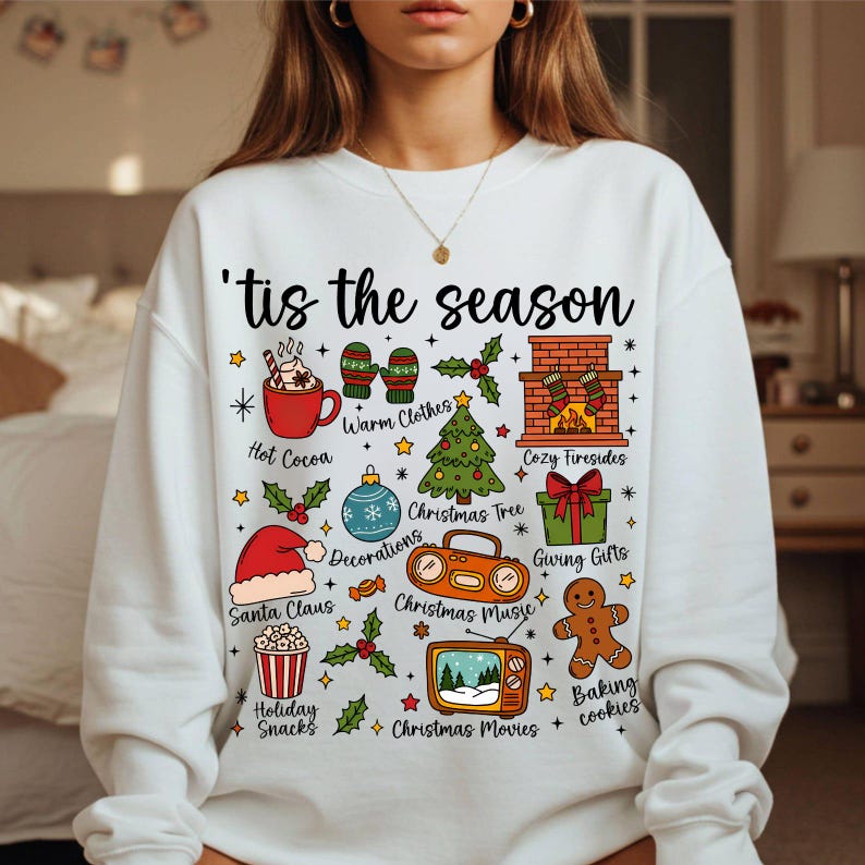 Tis the Season Christmas Sweatshirt, Santa Sweatshirt, Retro Holiday Shirt, Christmas Tree Shirt, Christmas Xmas Shirt, Christmas Tree Shirt