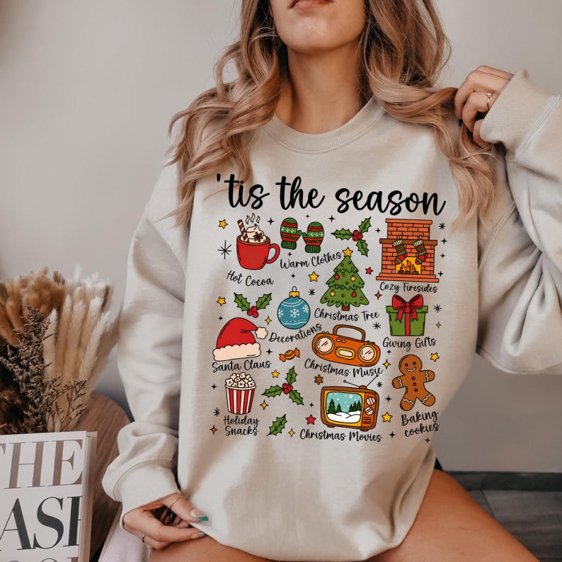 Tis the Season Christmas Sweatshirt, Santa Sweatshirt, Retro Holiday Shirt, Christmas Tree Shirt, Christmas Xmas Shirt, Christmas Tree Shirt