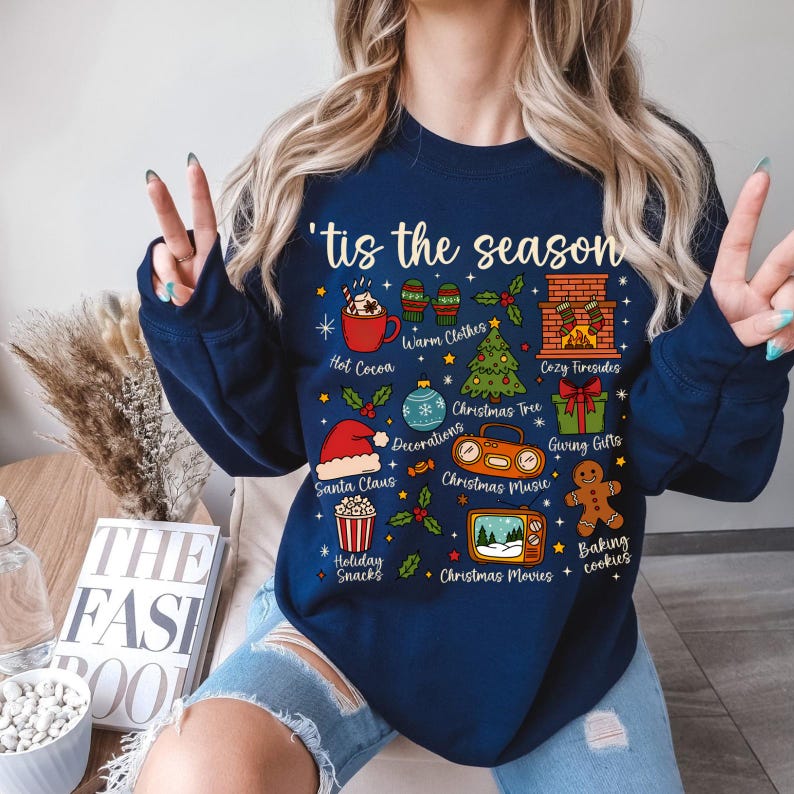 Tis the Season Christmas Sweatshirt, Santa Sweatshirt, Retro Holiday Shirt, Christmas Tree Shirt, Christmas Xmas Shirt, Christmas Tree Shirt