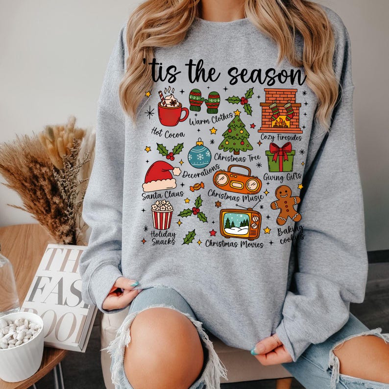 Tis the Season Christmas Sweatshirt, Santa Sweatshirt, Retro Holiday Shirt, Christmas Tree Shirt, Christmas Xmas Shirt, Christmas Tree Shirt