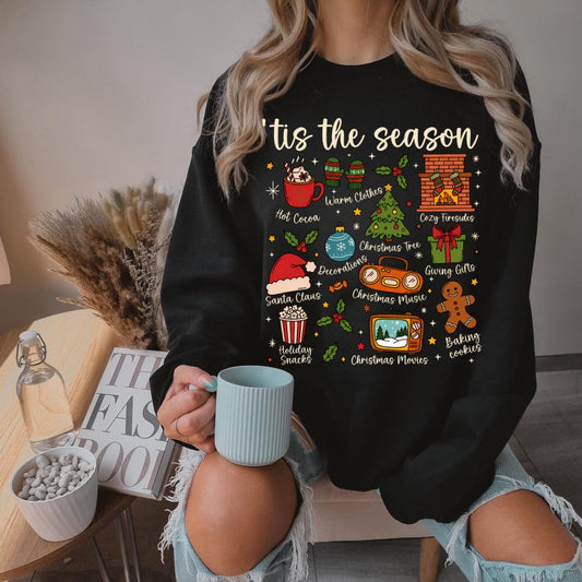 Tis the Season Christmas Sweatshirt, Santa Sweatshirt, Retro Holiday Shirt, Christmas Tree Shirt, Christmas Xmas Shirt, Christmas Tree Shirt