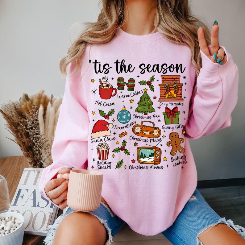 Tis the Season Christmas Sweatshirt, Santa Sweatshirt, Retro Holiday Shirt, Christmas Tree Shirt, Christmas Xmas Shirt, Christmas Tree Shirt
