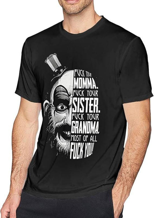 Mens Captain Horror Cotton Short Sleeve Crewneck T-Shirts Vintage Graphic Tees Shirts - Wozzi Free